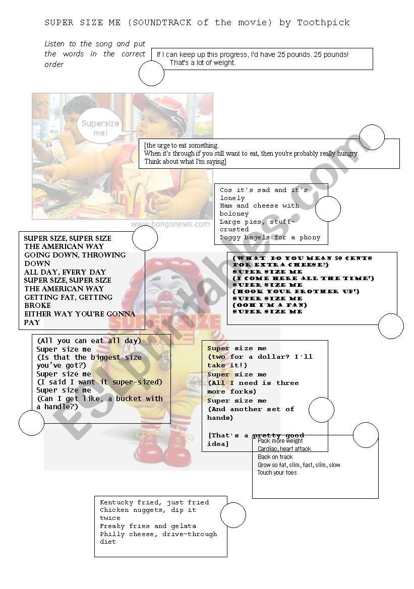super size me song with key worksheet