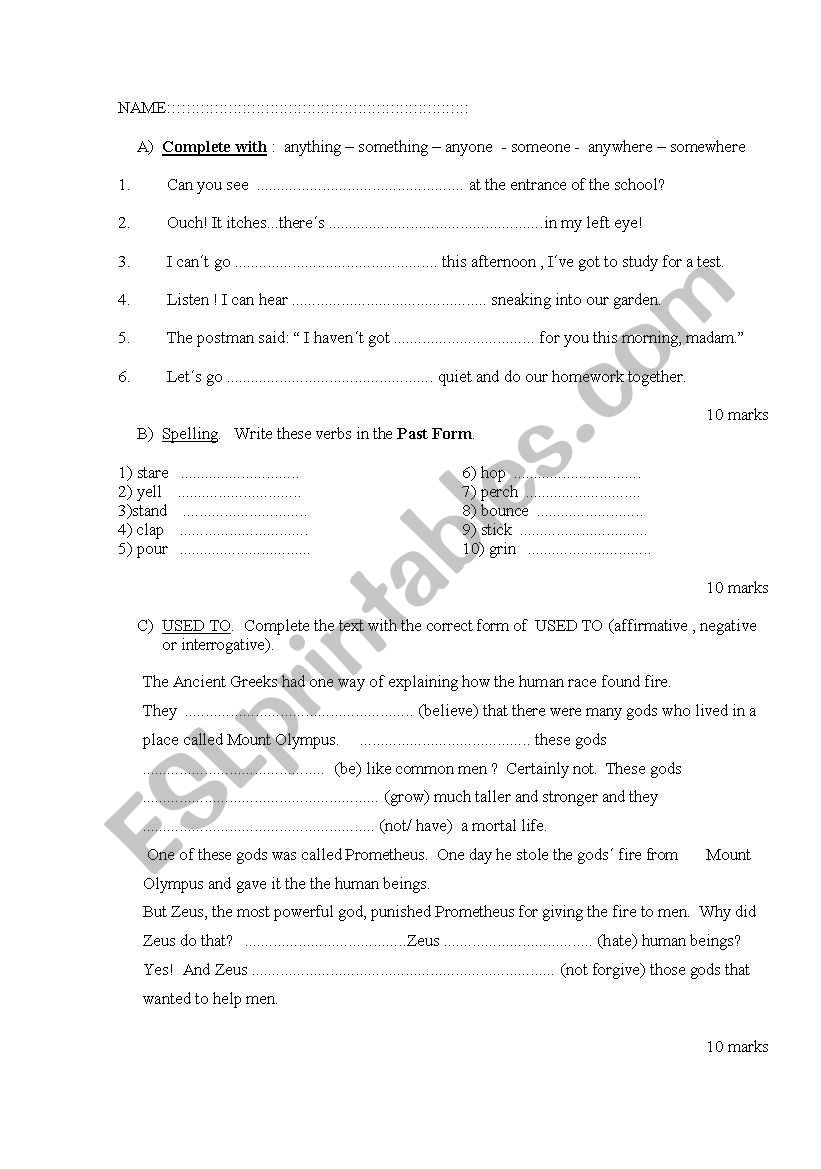 Term test worksheet