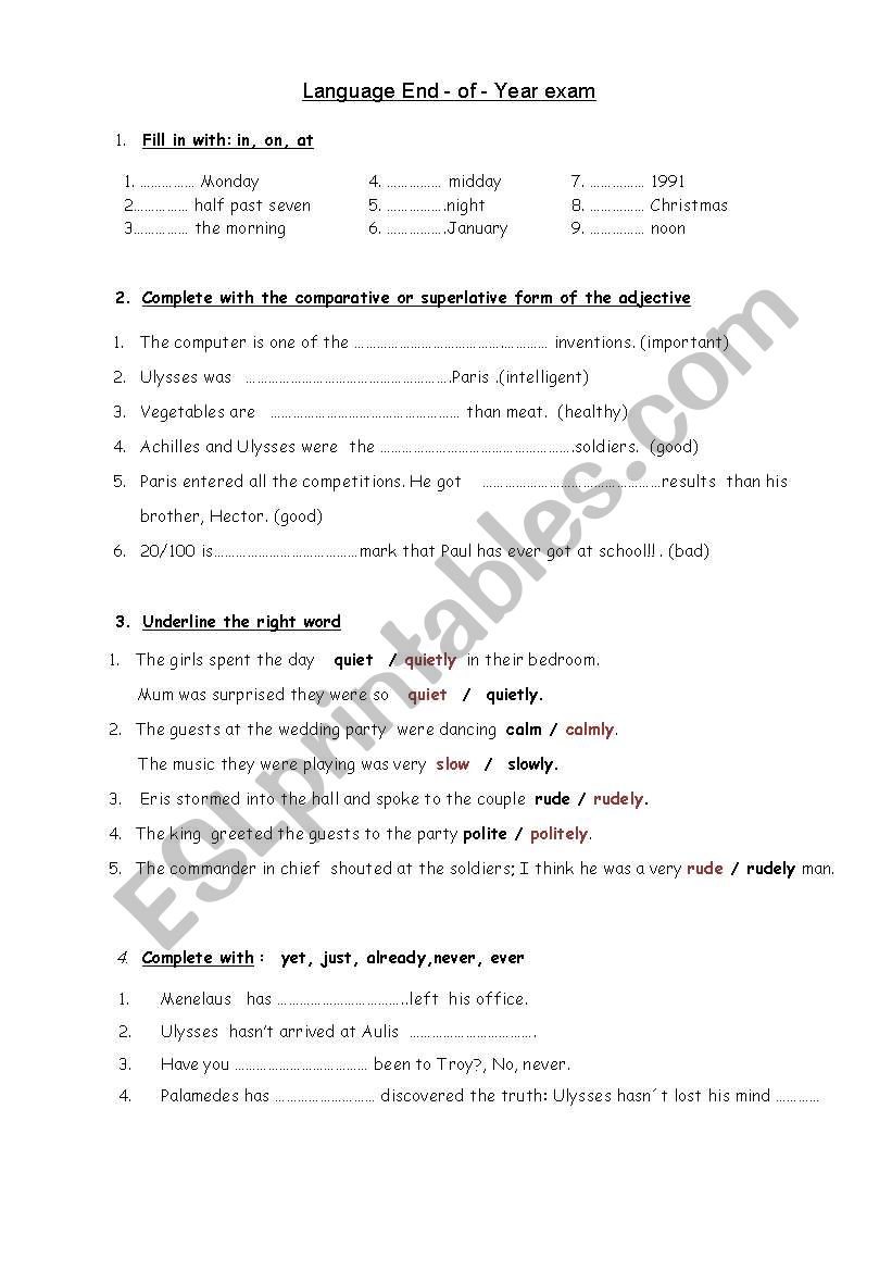 Term test worksheet