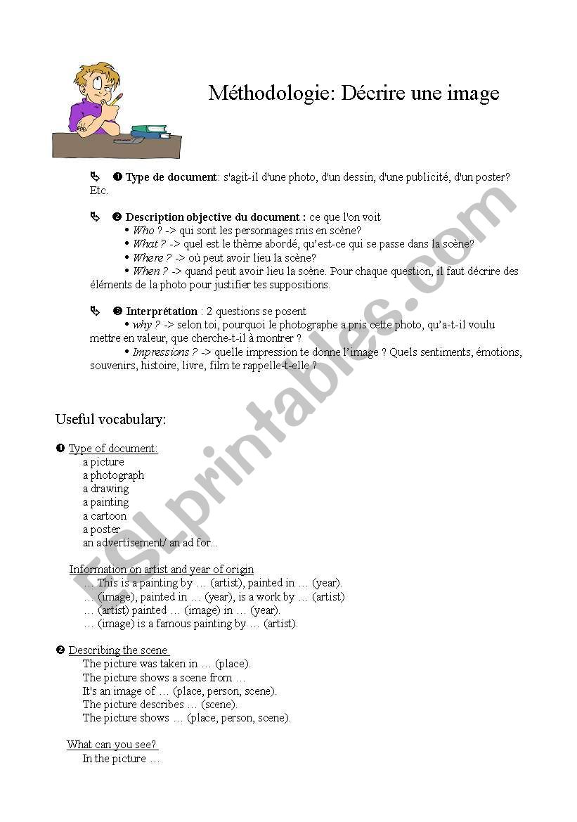 Methodology to describe an image in English