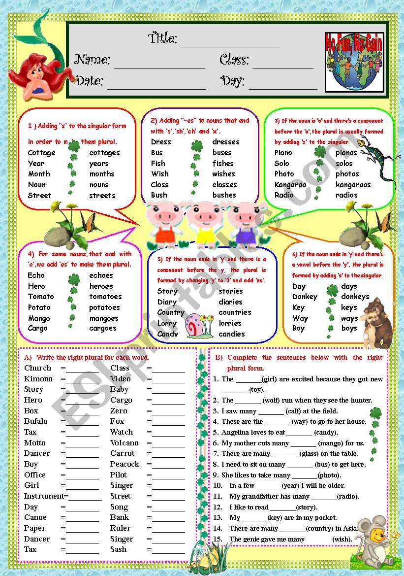 Plural Nouns (*B&W included*) worksheet