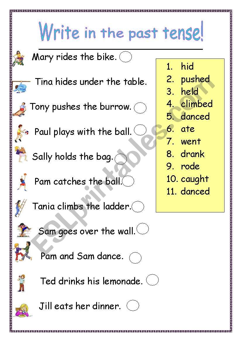 Write in the past tense worksheet