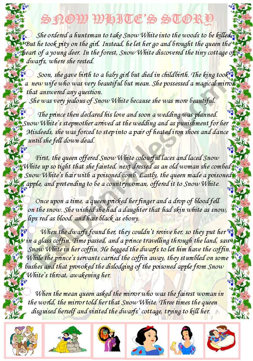 Snow White´s story ESL worksheet by Vale A.