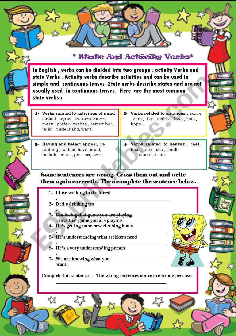 State  and activity verbs worksheet