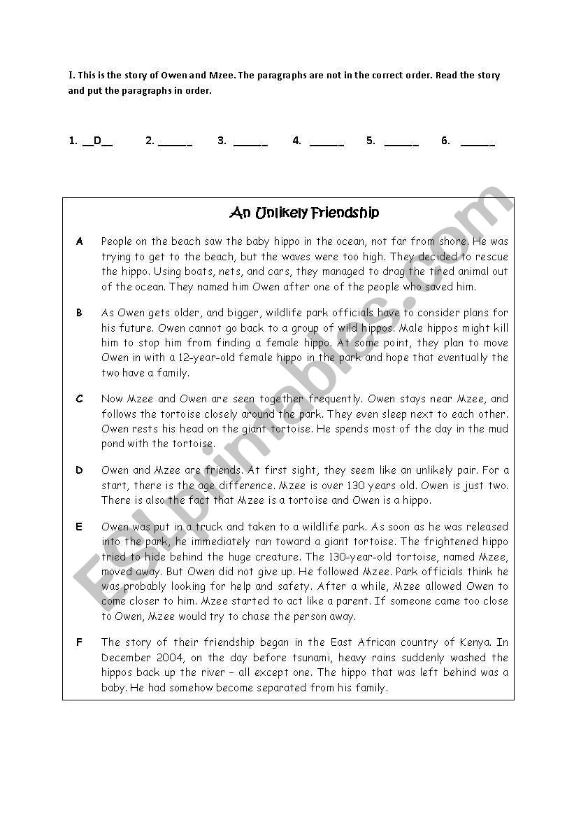 An Unlikely Friendship worksheet