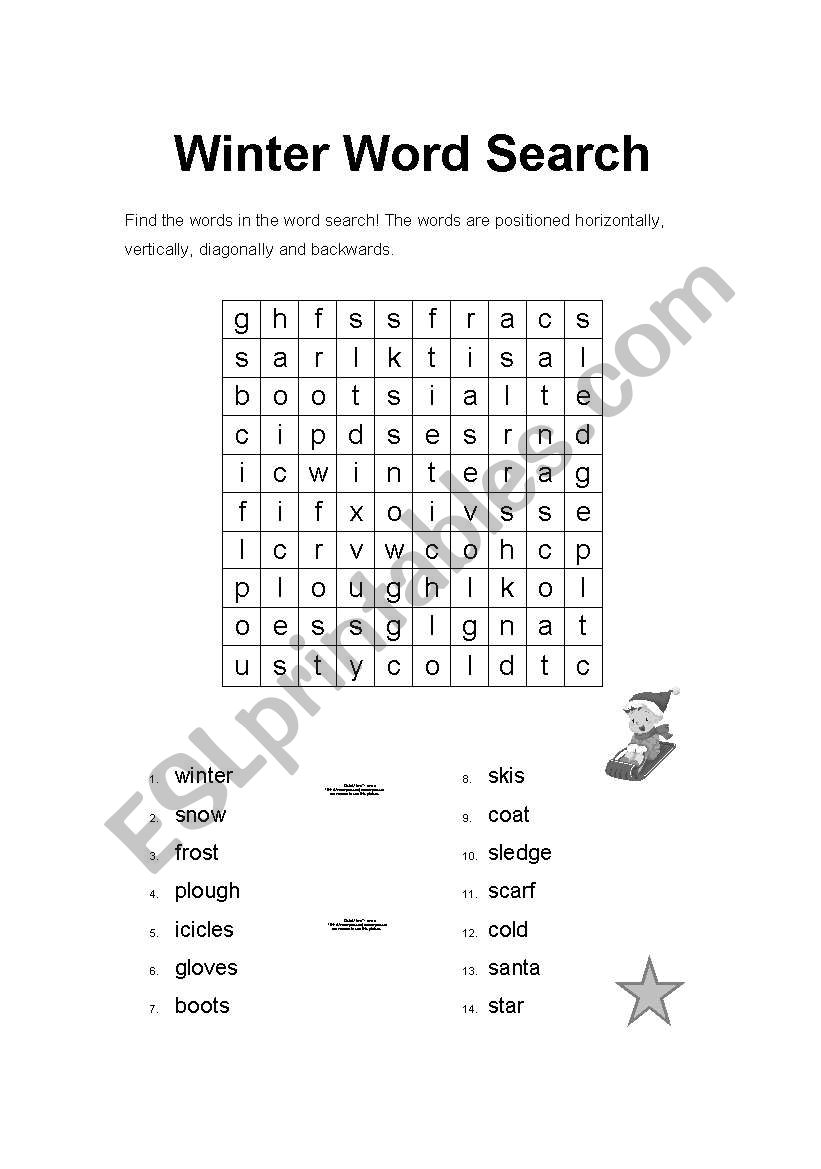 Winter Word Search worksheet