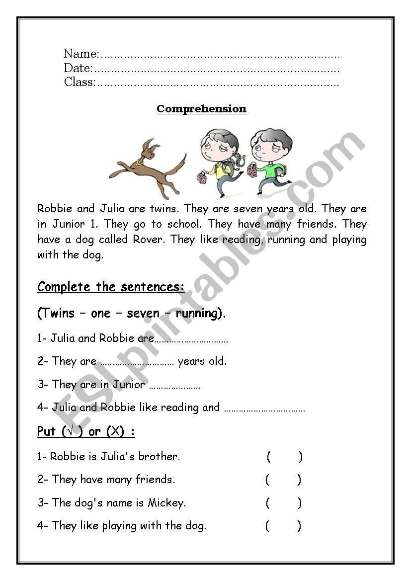 Reading Comprehension worksheet