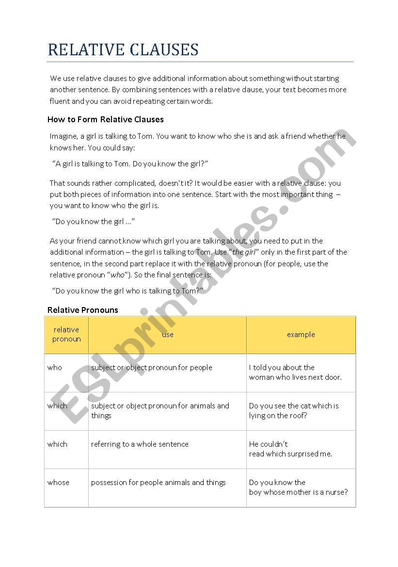 Relative clauses  worksheet