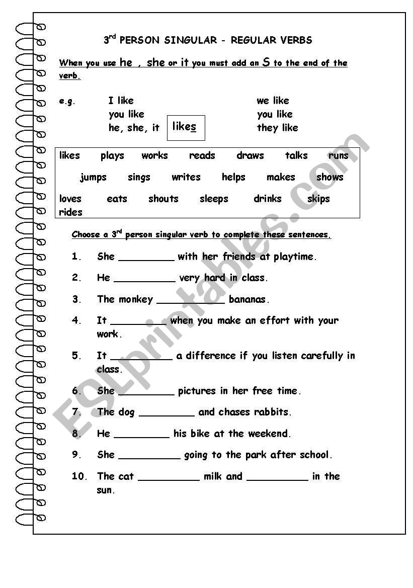 3rd PERSON SINGULAR - REGULAR VERBS