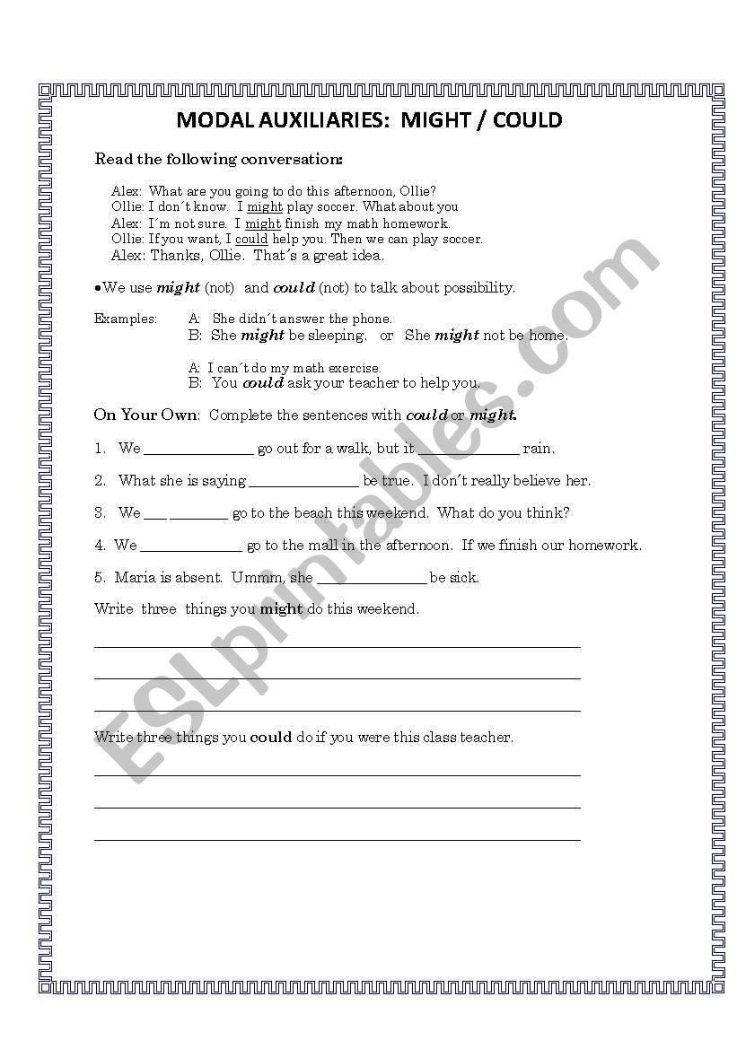 Might or Could? worksheet