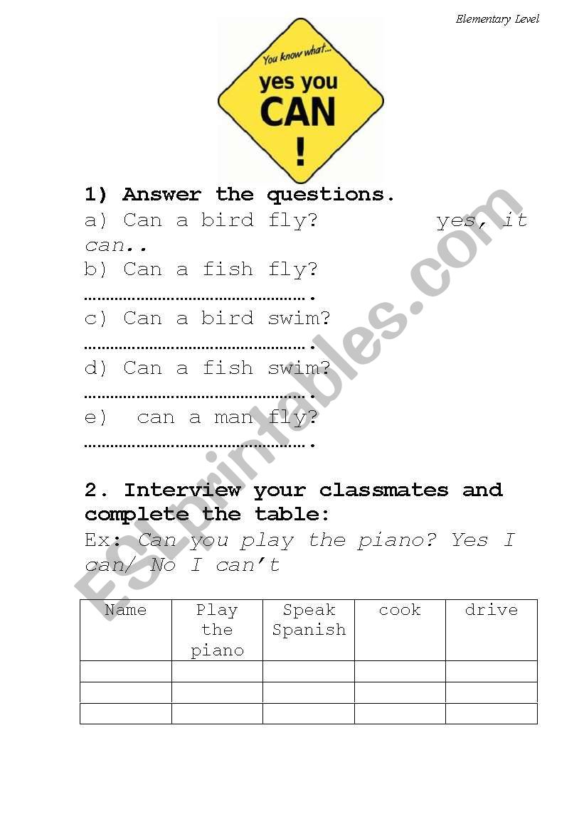 Can, Cant - Abilities worksheet