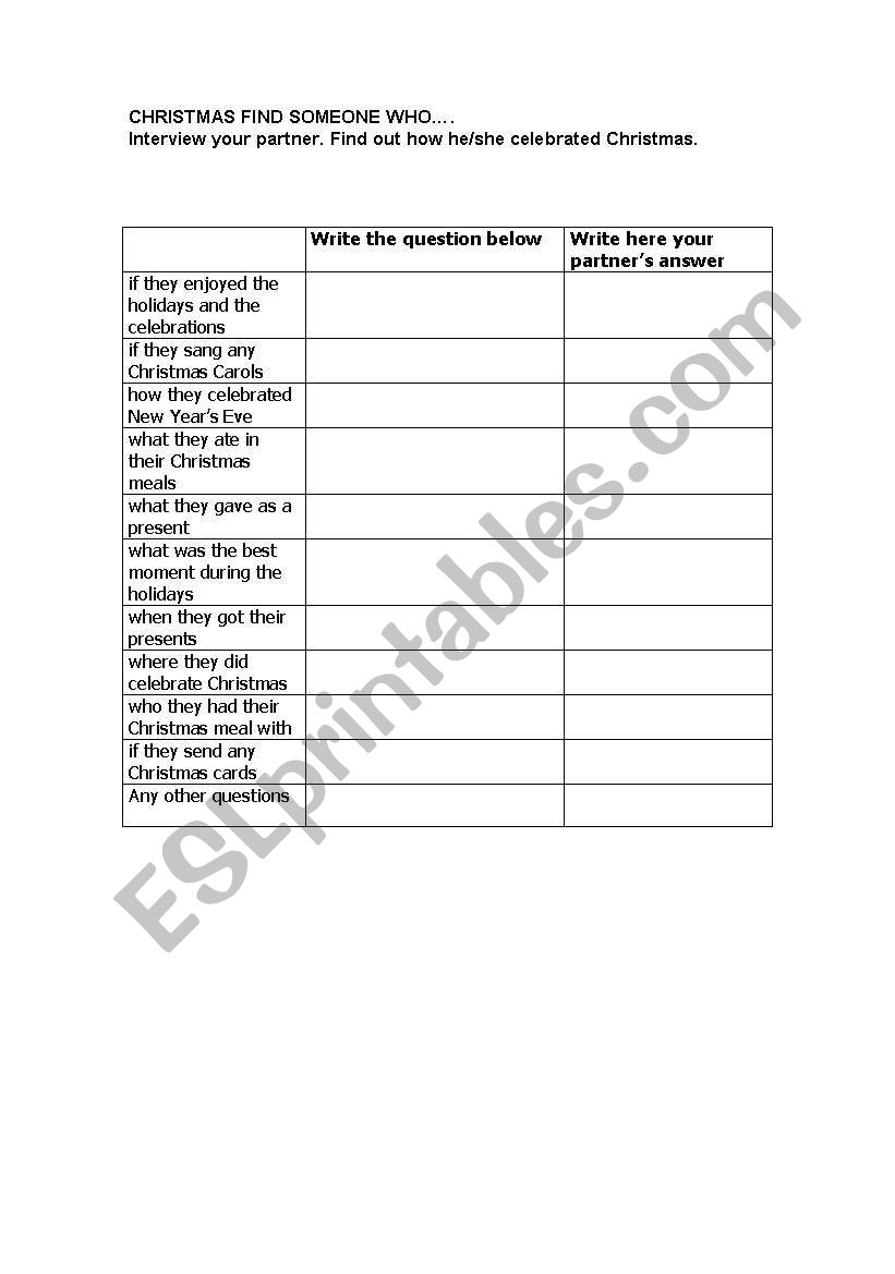 Xmasfindsomeonewho worksheet