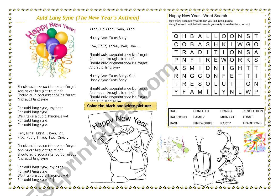 Auld Lang Syne Song worksheet