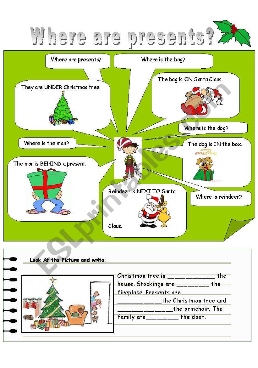 christmas prepositions  worksheet