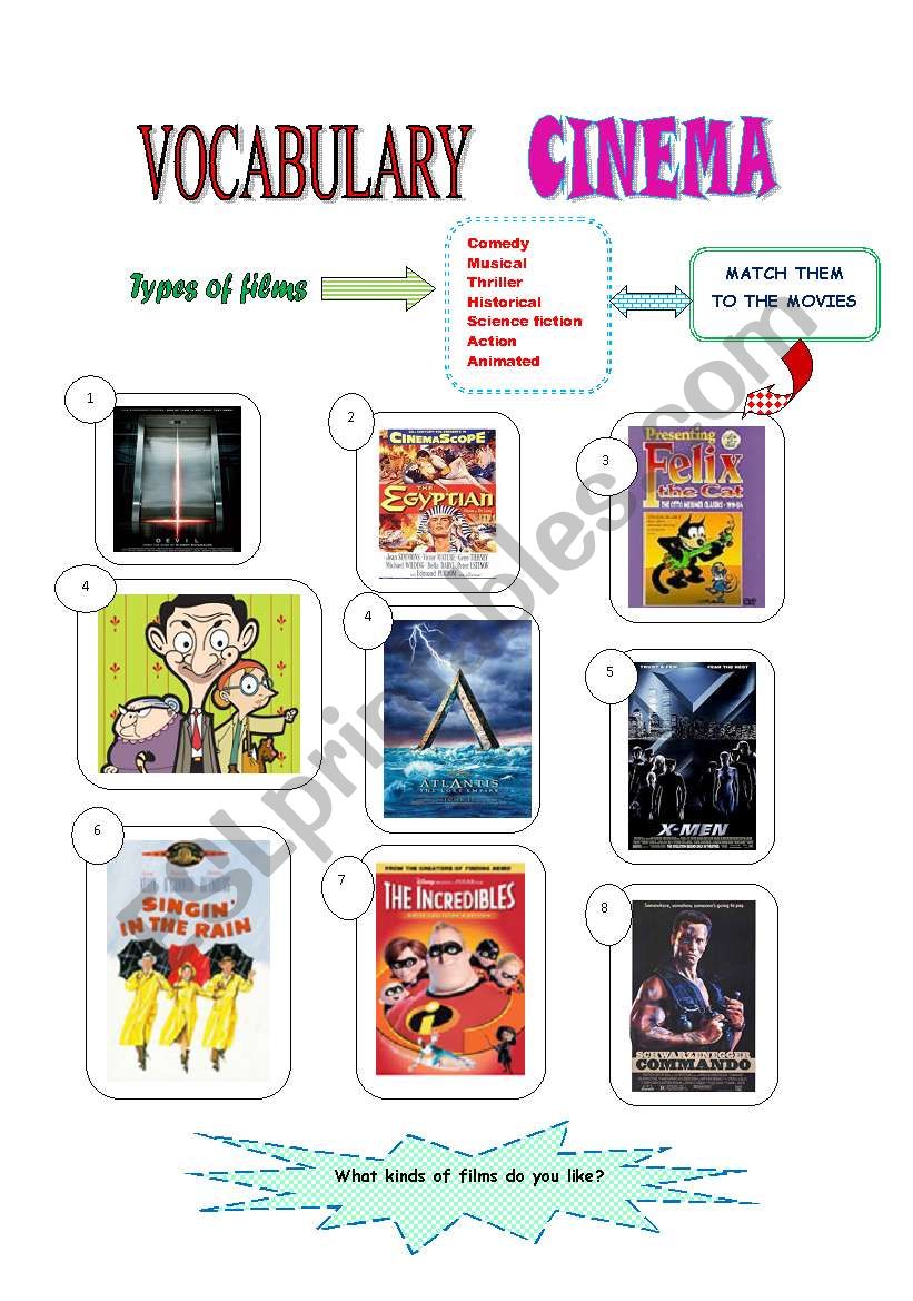 CINEMA: KINDS OF FILMS worksheet