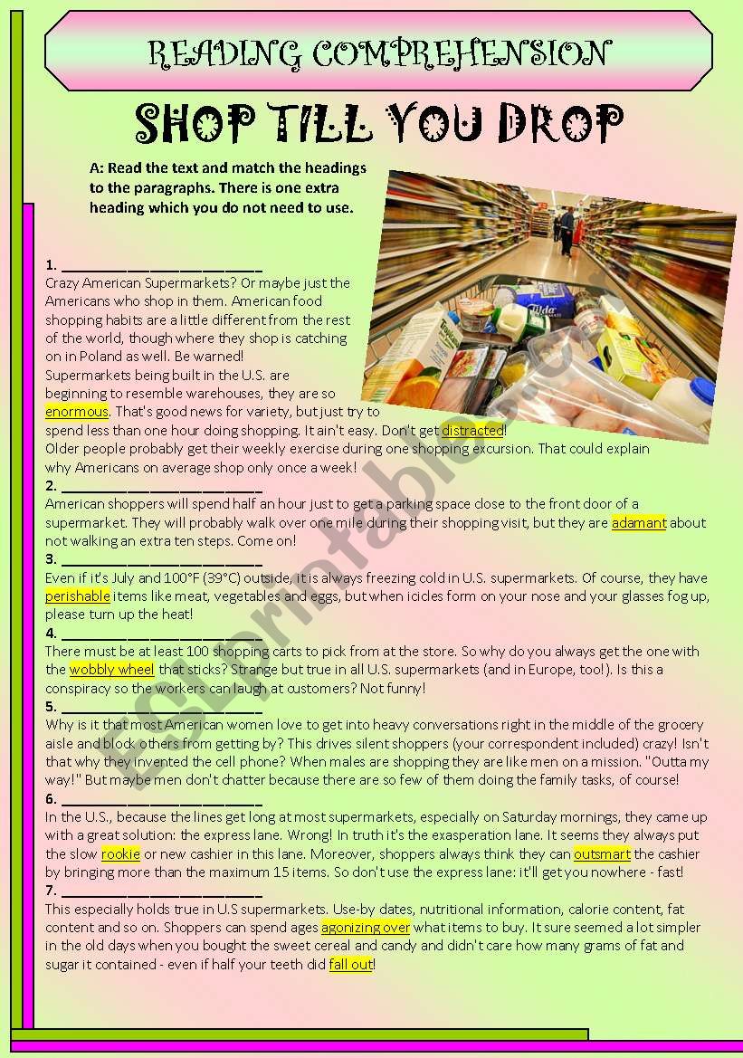 SHOP TILL YOU DROP - Reading and vocabulary practice + THE KEY