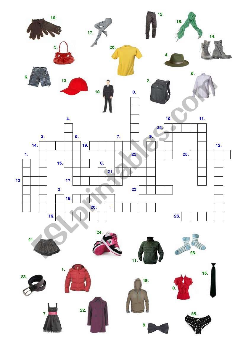 Crosswords - clothes worksheet
