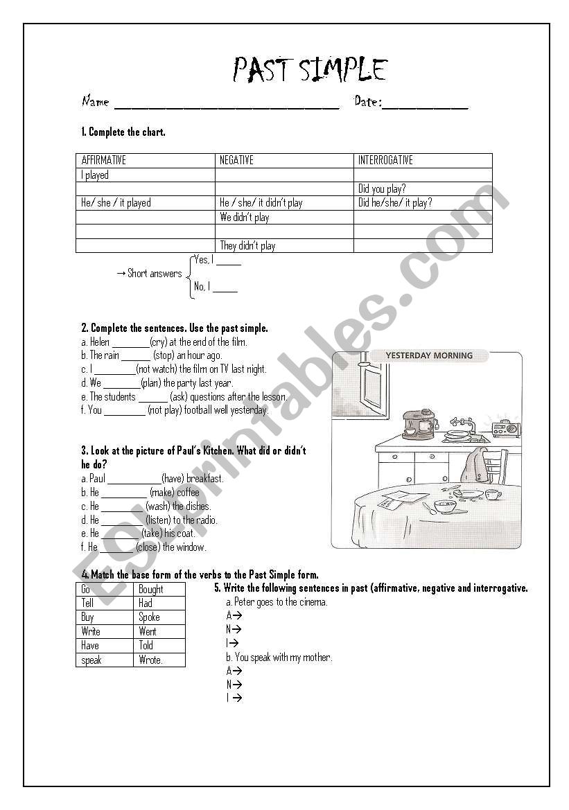 Past simple revision worksheet