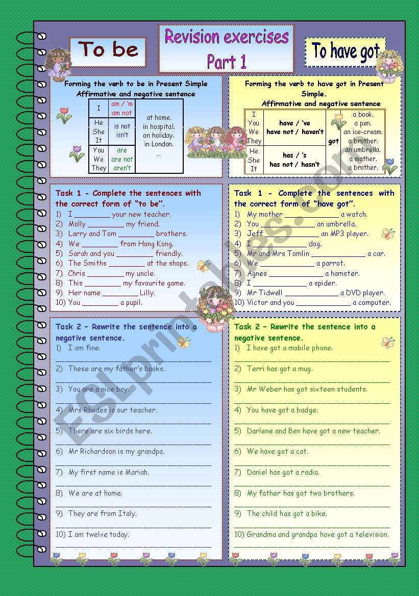 To be and to have got revision * Part 1 * 3 pages * 10 exercises * with key