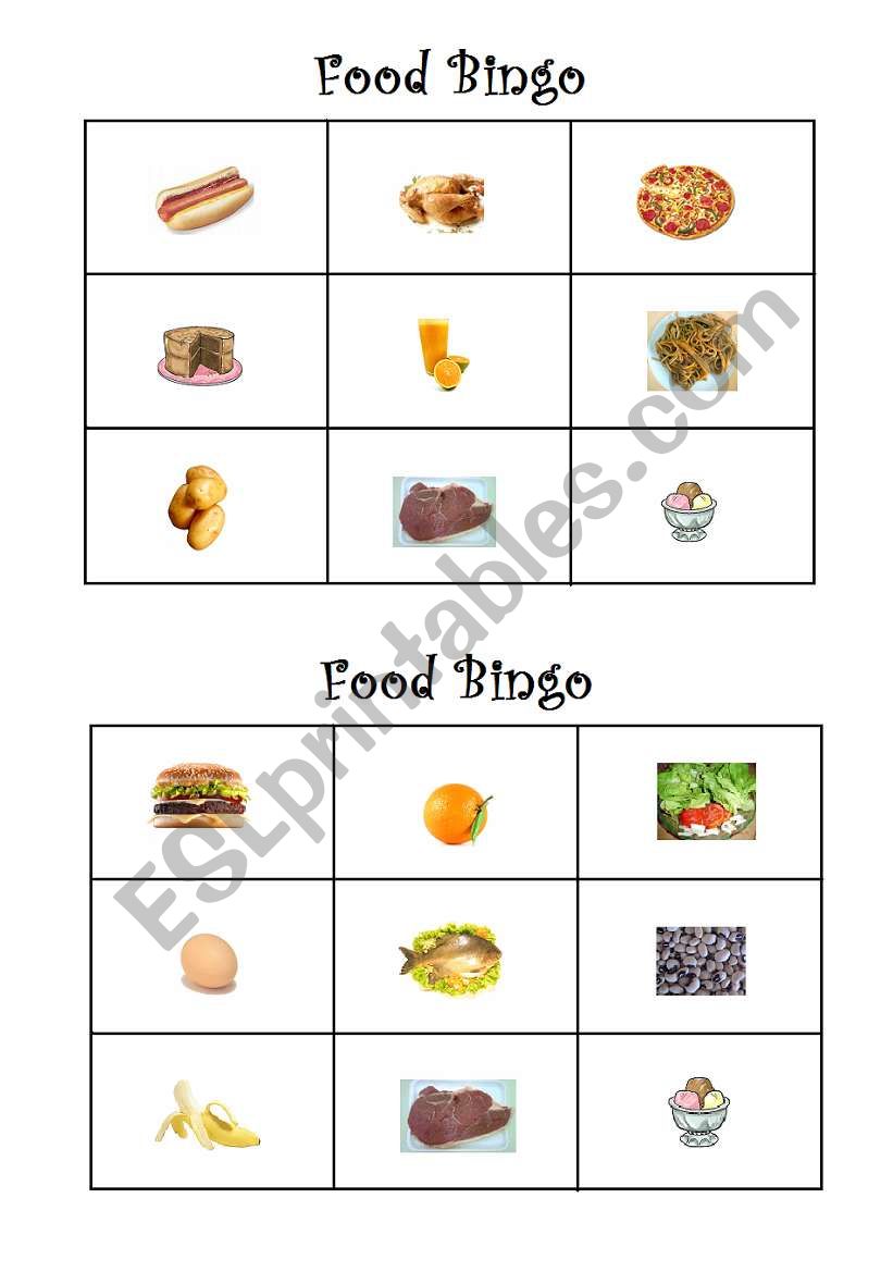 Food Bingo worksheet