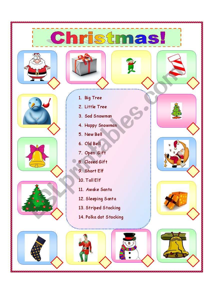 Christmas opposites worksheet