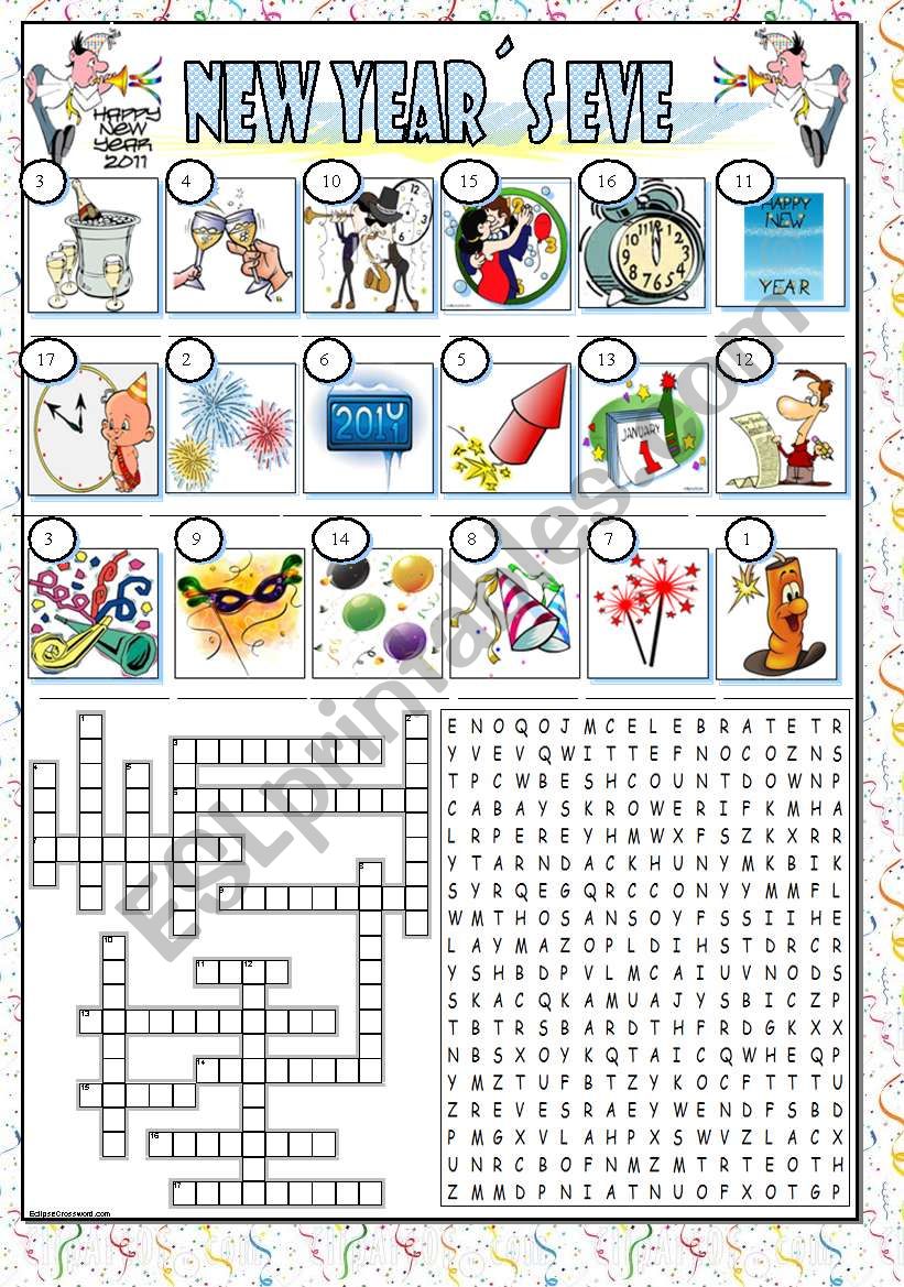 New YearÂ´s Eve (BW and key) worksheet