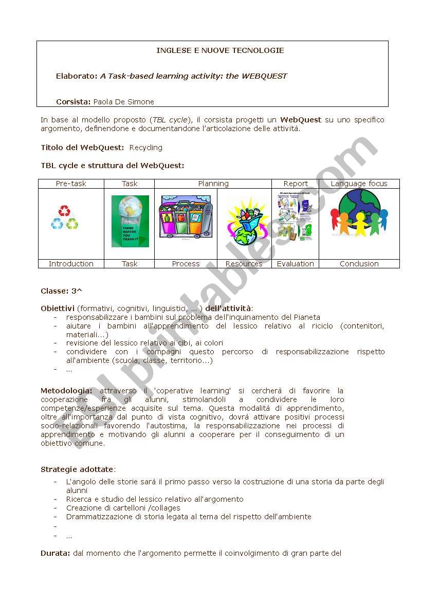 Recycling worksheet