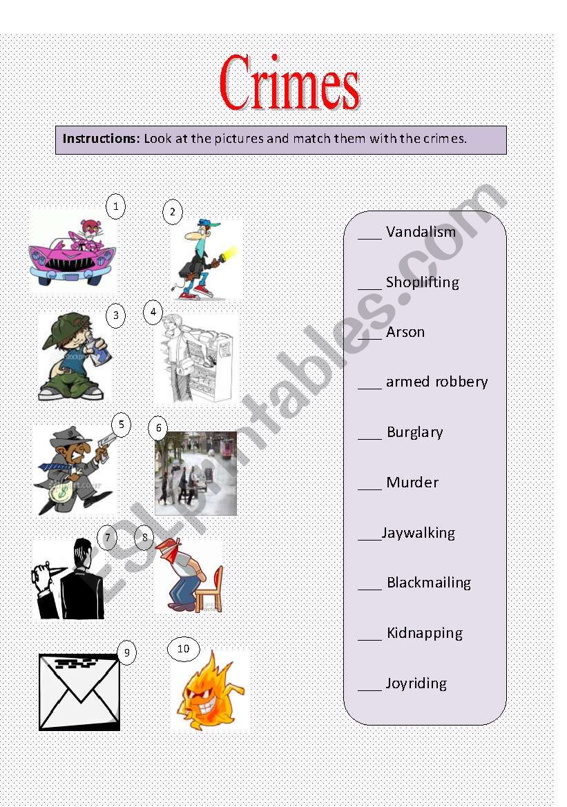 crimes worksheet