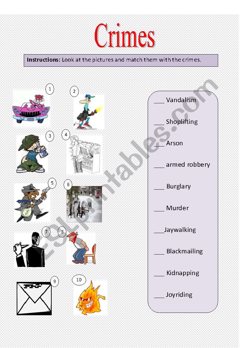 crimes worksheet