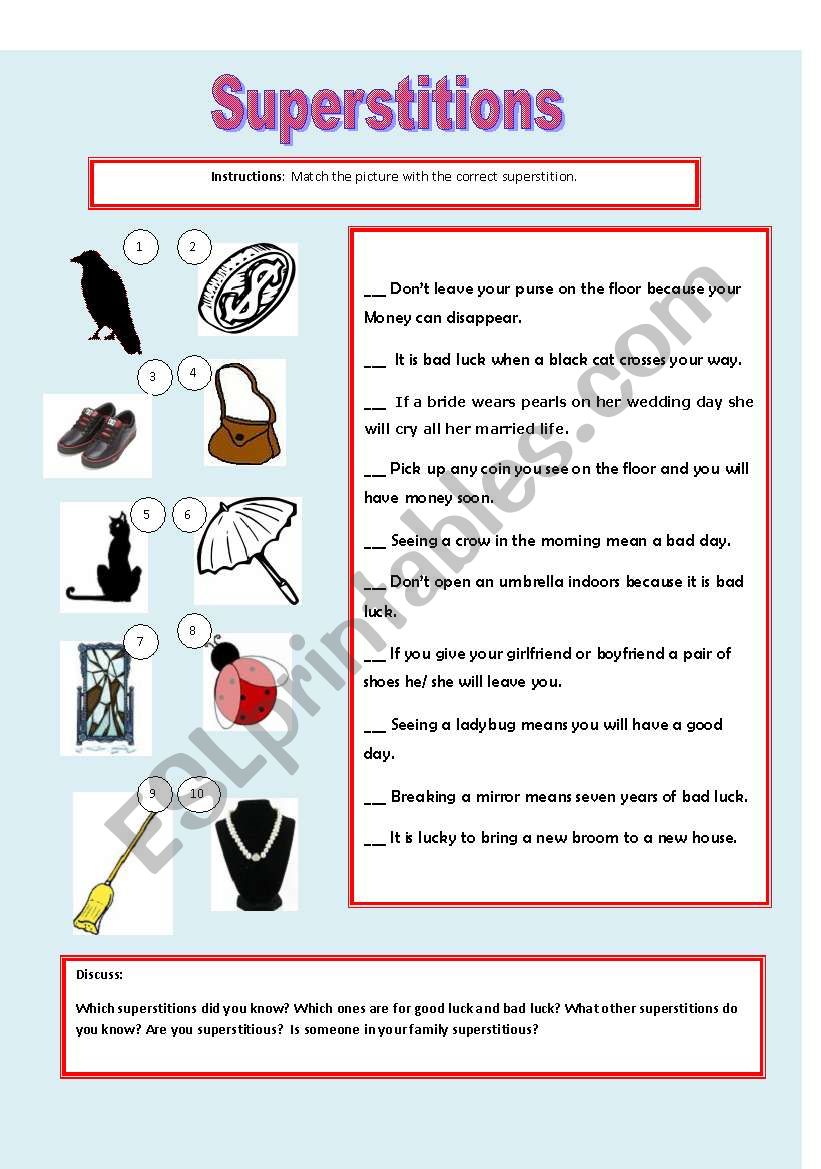 superstitions worksheet