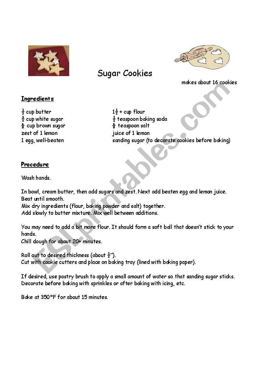 Lets Bake! Sugar cookies worksheet