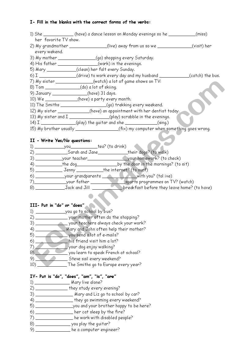 Simple Present Revision worksheet