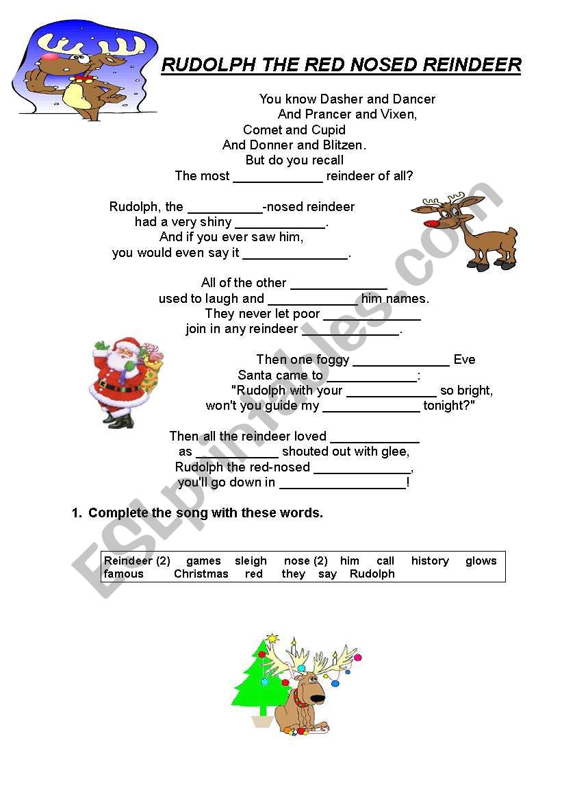 RUDOLPH THE RED-NOSED REINDEER WORKSHEET