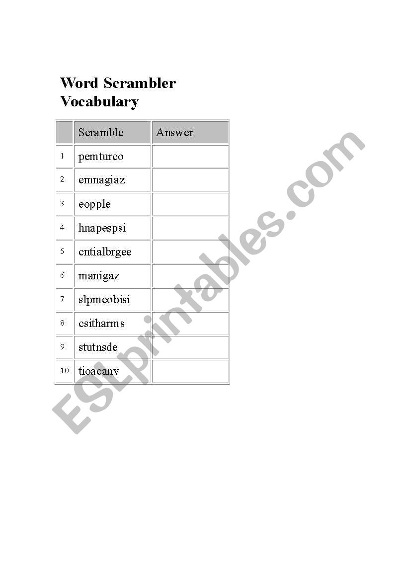 Word scrambled worksheet