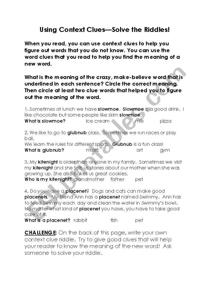 Context Clues  worksheet