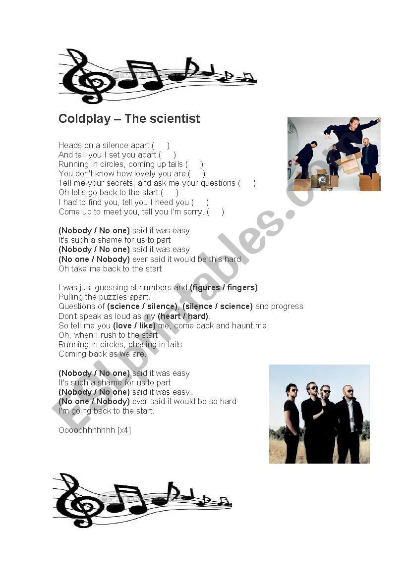 Coldplay - The scientist worksheet