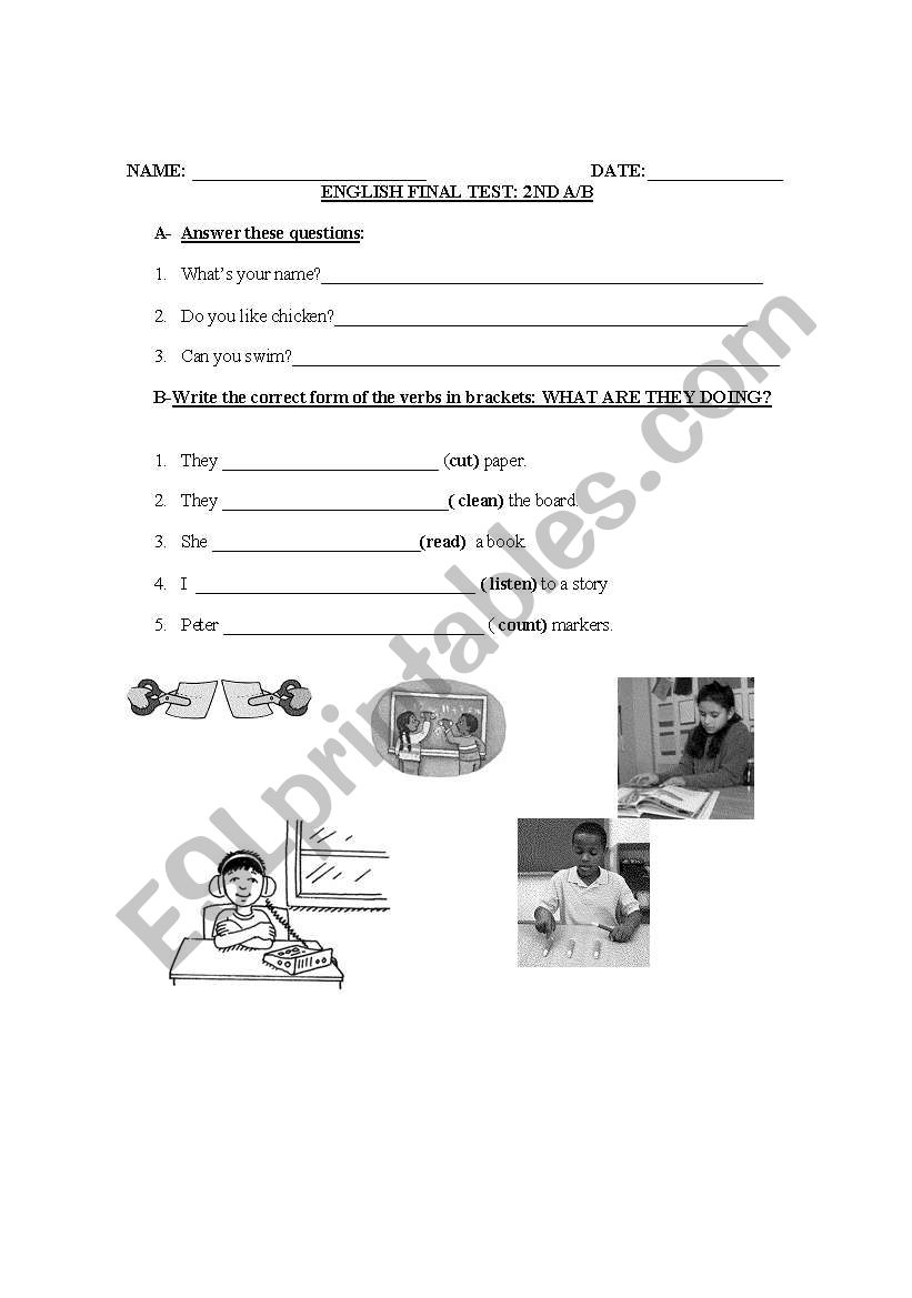 test based on Backpack 2 worksheet