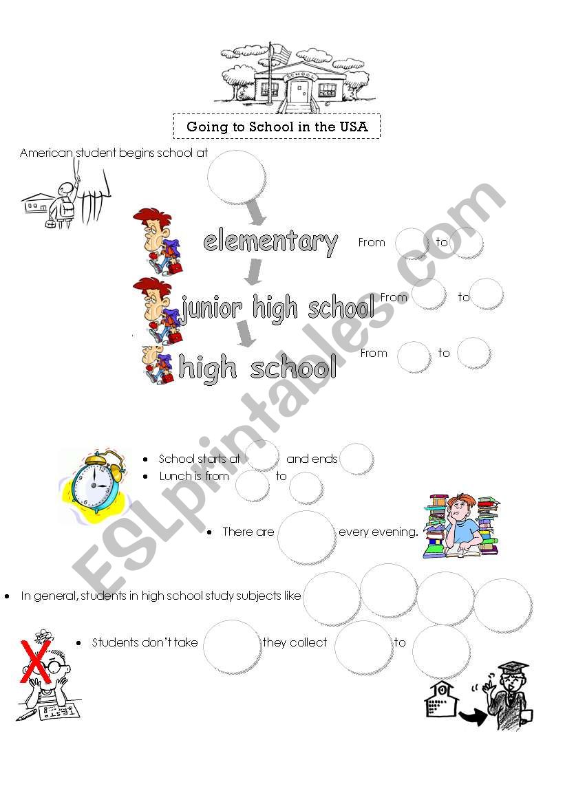 going to school in USA worksheet