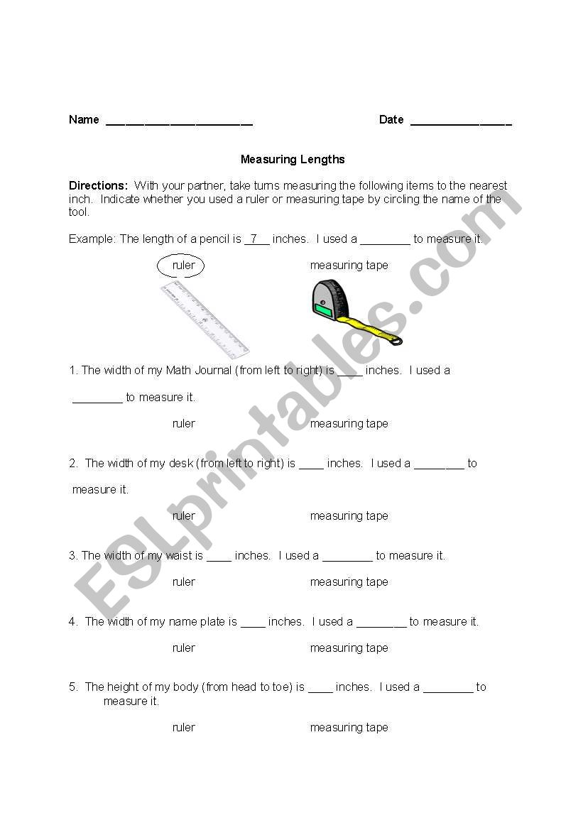 Tape Measures and Rulers worksheet