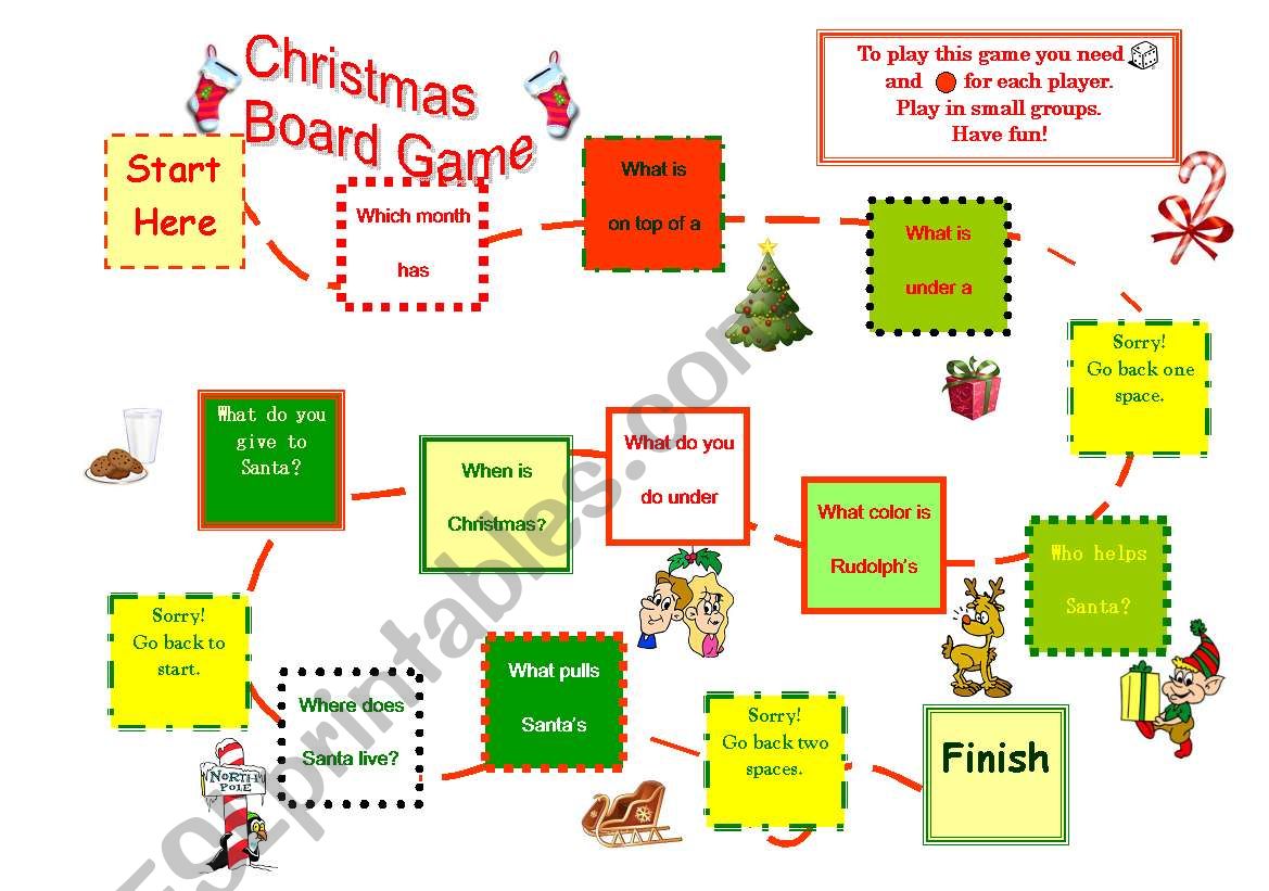 Christmas Board Game With Preposition Focus