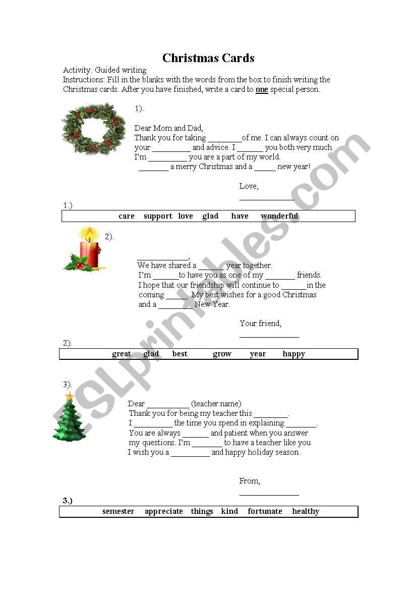 Christmas Cards worksheet