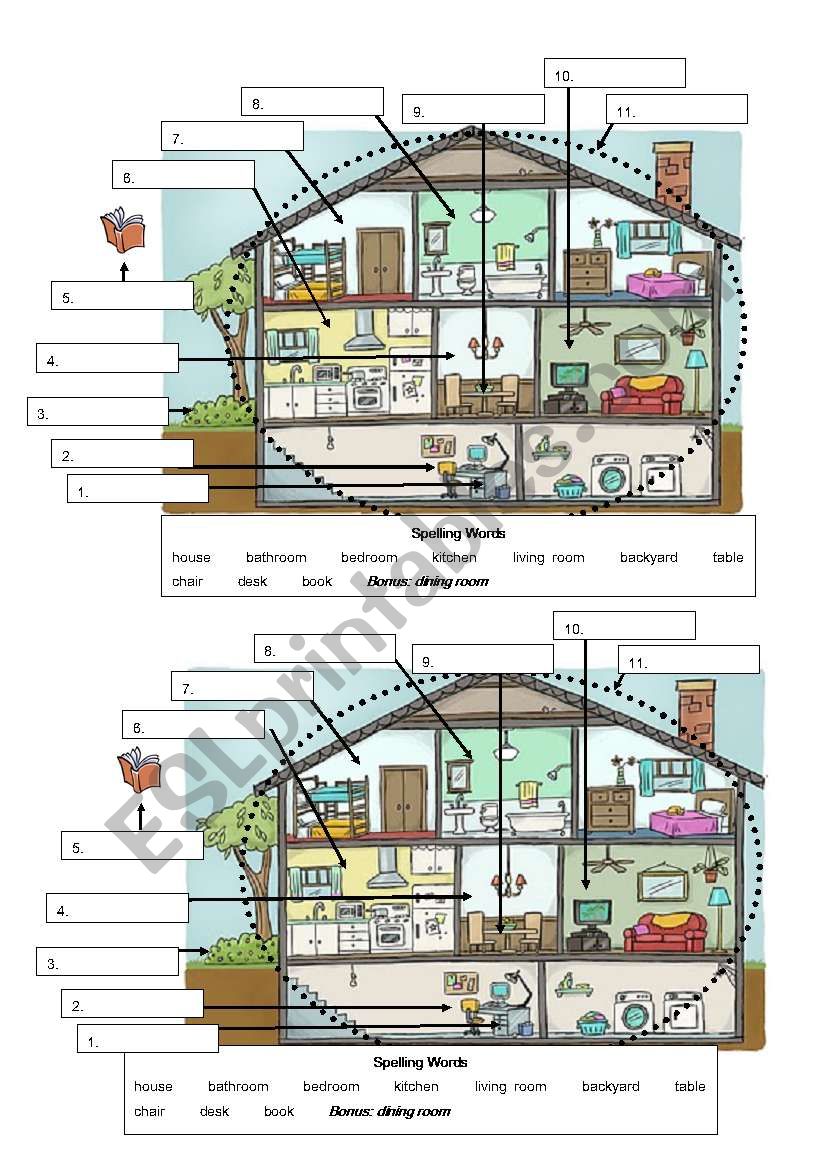 Rooms in a Hous Labeling worksheet