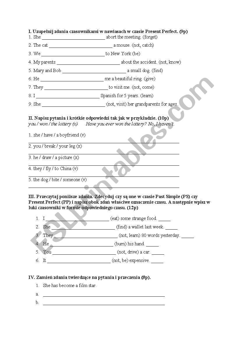 Present Perfect worksheet