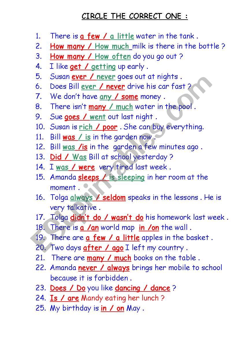 choose the correct one  worksheet