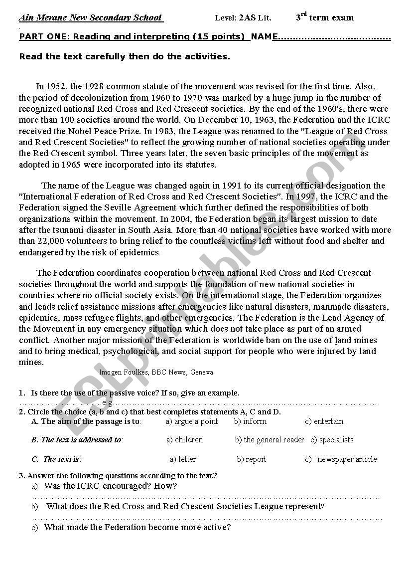 second year exam worksheet