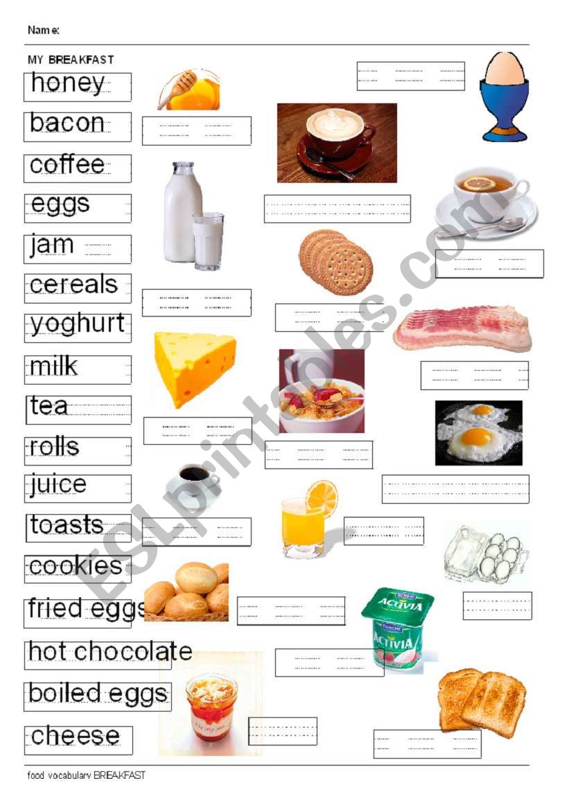 BREAKFAST FOOD VOCAB worksheet