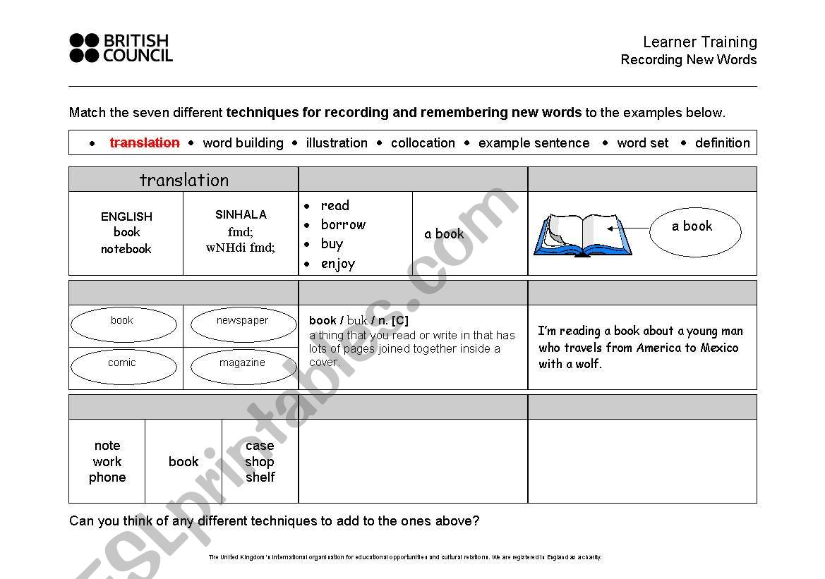 recording new words worksheet