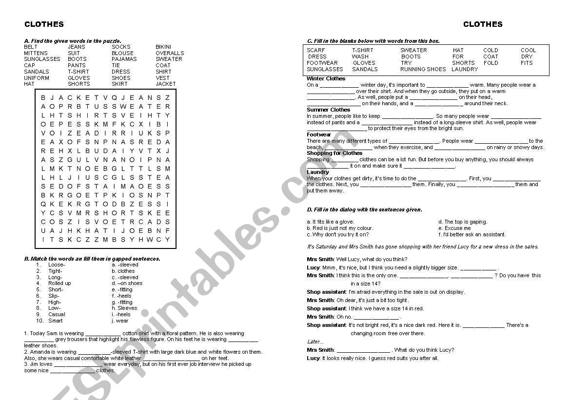 Clothes (vocabulary worksheet)