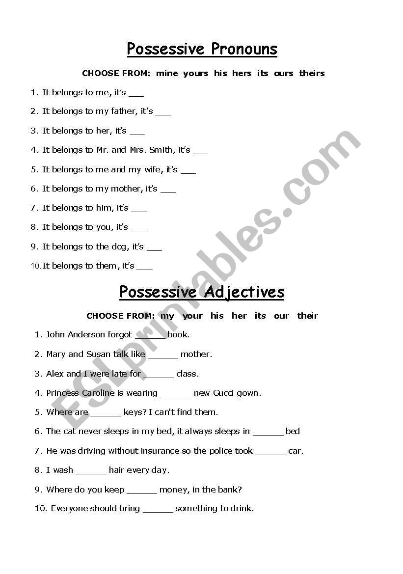 Possessive pronouns and adjectives