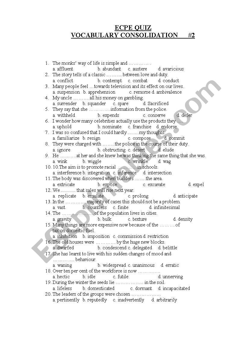 ECPE VOCABULARY QUIZ worksheet